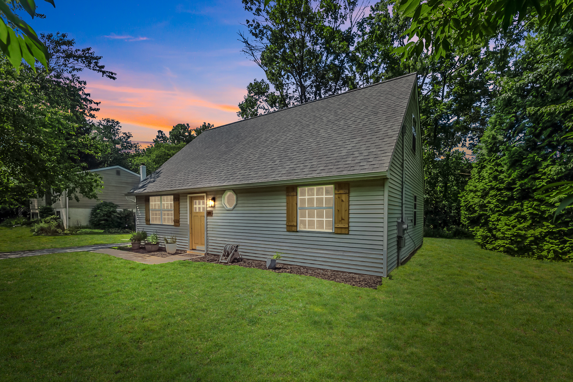 Contemporary home at dusk